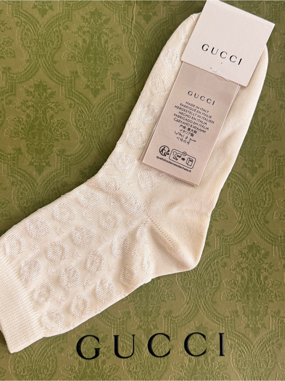 Gucci Cream Logo-Jacquard Cotton Blend Socks